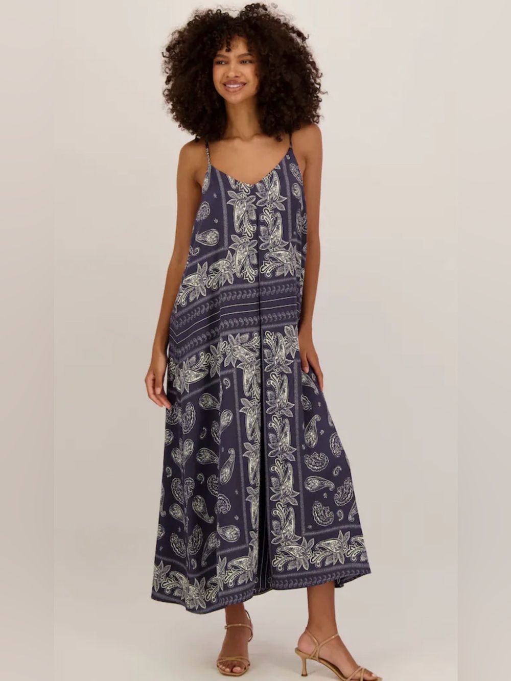 Molly Bracken Navy Paisley Midi Slip Dress, sz S NWT. Flattering !